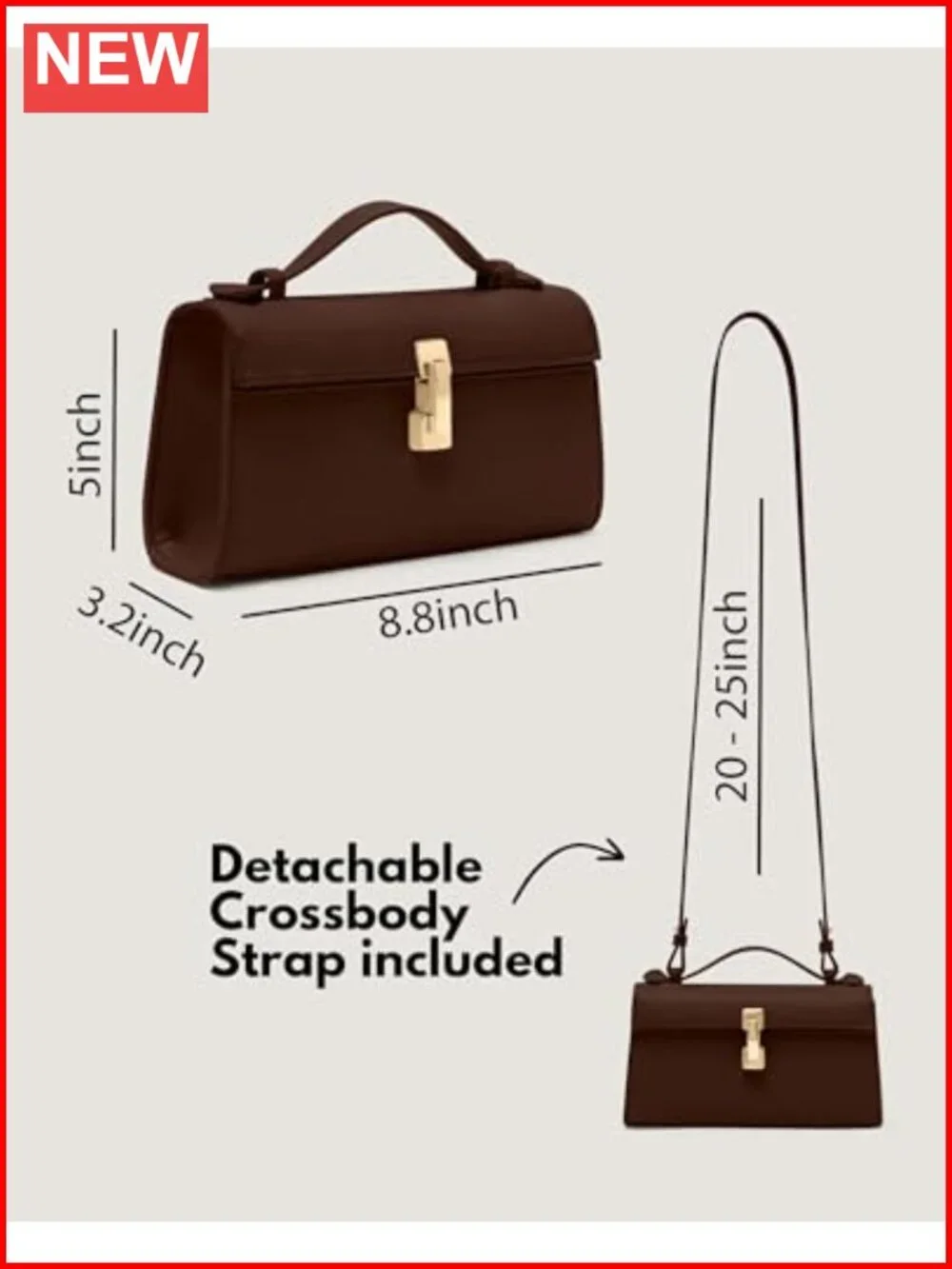 Small Top Handle Clutch Crossbody Evening Bag Vegan Leather 3-in-1 Strap